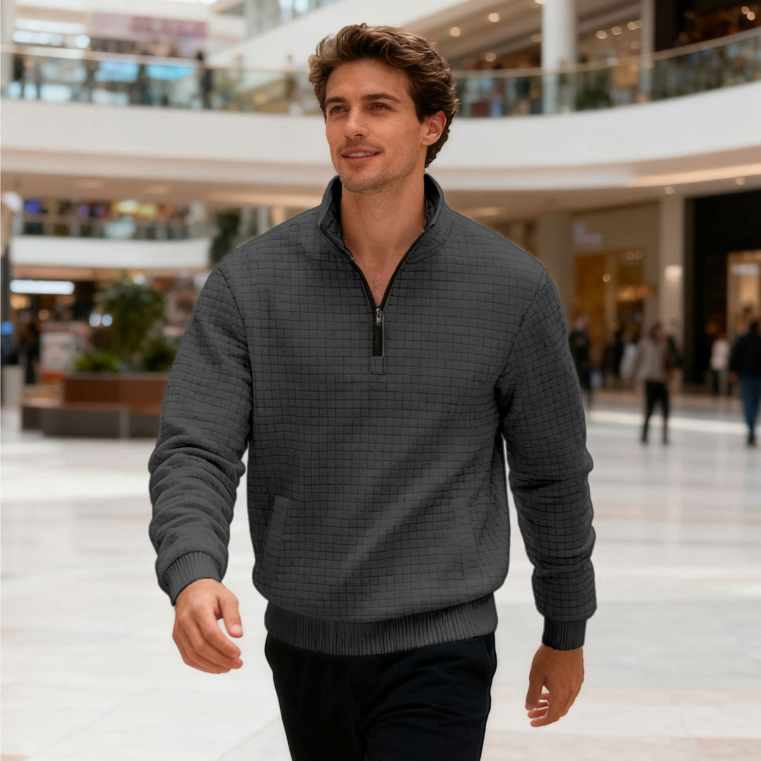 Men's quilted half-zip sweater with square waffle texture and kangaroo pocket Mune Fashion