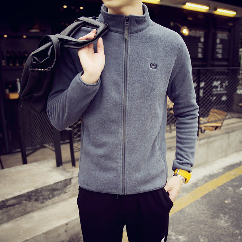 Men's fleece jacket with stand-up collar, wind-resistant microfiber outer layer, and slim-regular fit Mune Fashion