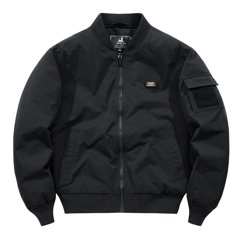 Men's Lightweight Pilot Bomber Jacket in Utility Style with Arm Pocket and Patch Detail Mune Fashion