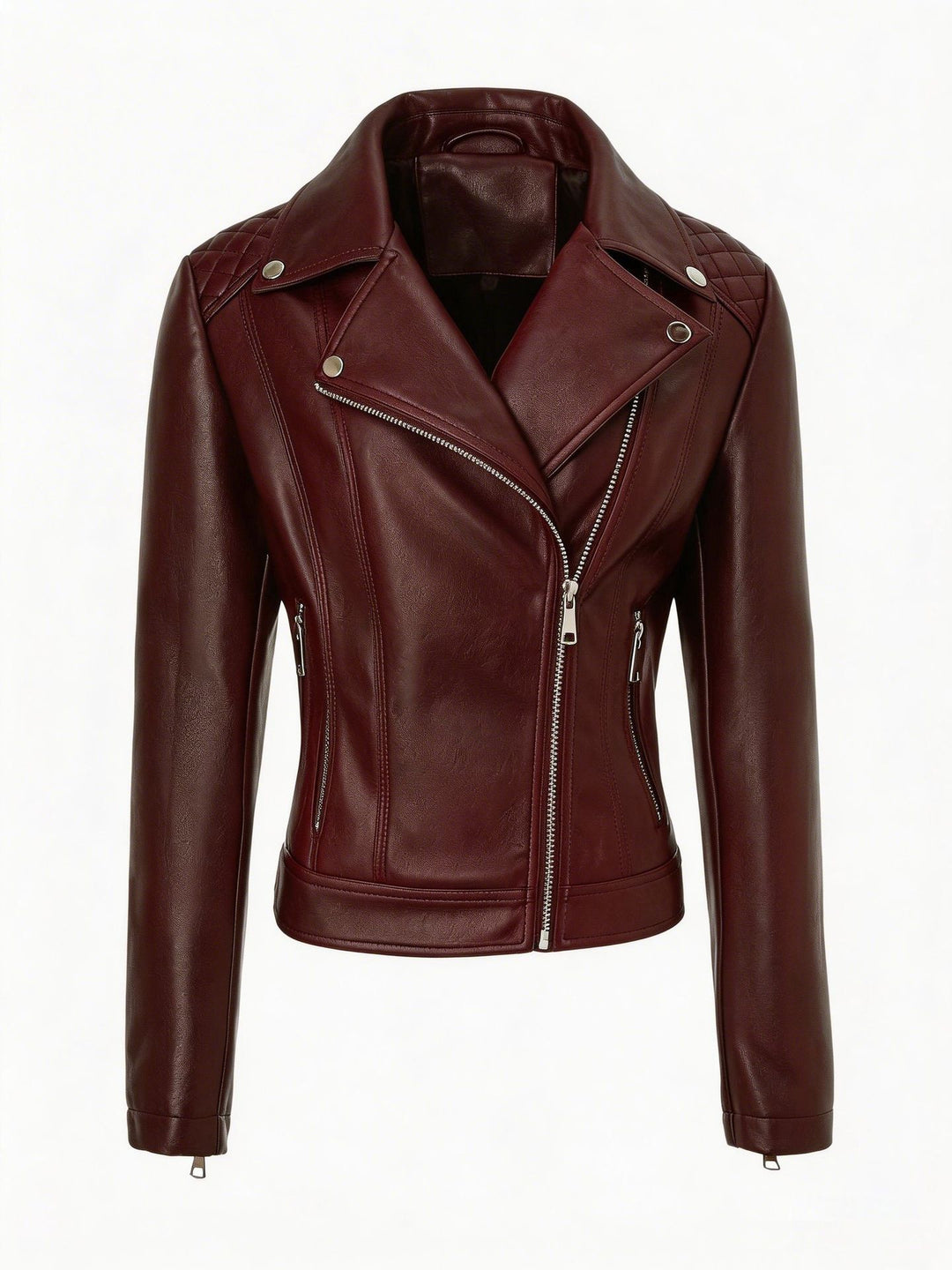 Women Tailored Biker Leather Jacket with Quilted Shoulders Mune Fashion