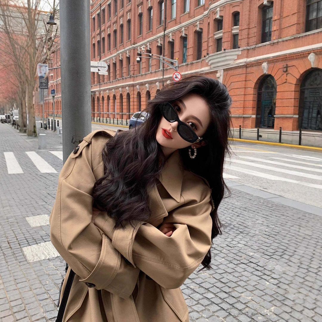 Women's Modern Boxy Trench Coat with Distinctive Shoulder Feature and Waist Belt Mune Fashion