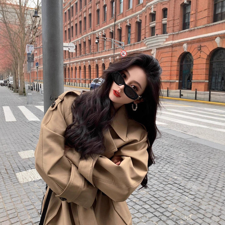 Women's Modern Boxy Trench Coat with Distinctive Shoulder Feature and Waist Belt Mune Fashion