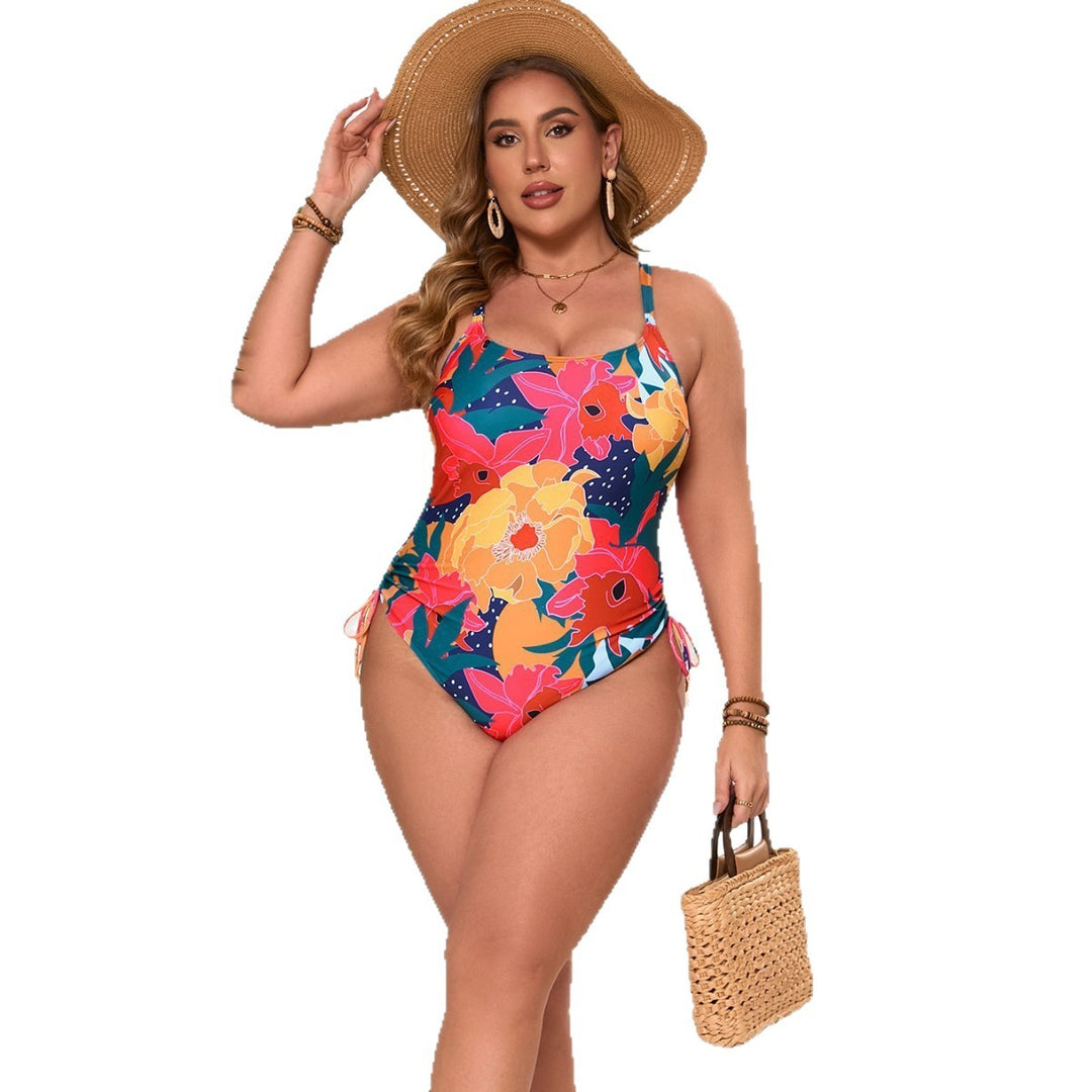 Women's One-Piece Swimsuit with Floral Design and Side Ties Mune Fashion