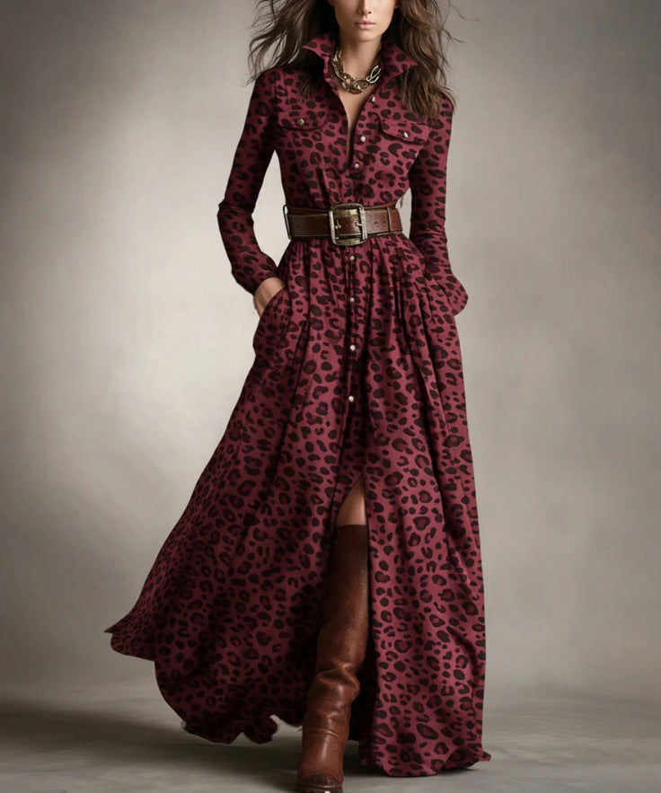Women checked maxi dress shirt dress with flared skirt and wide waistband Mune Fashion