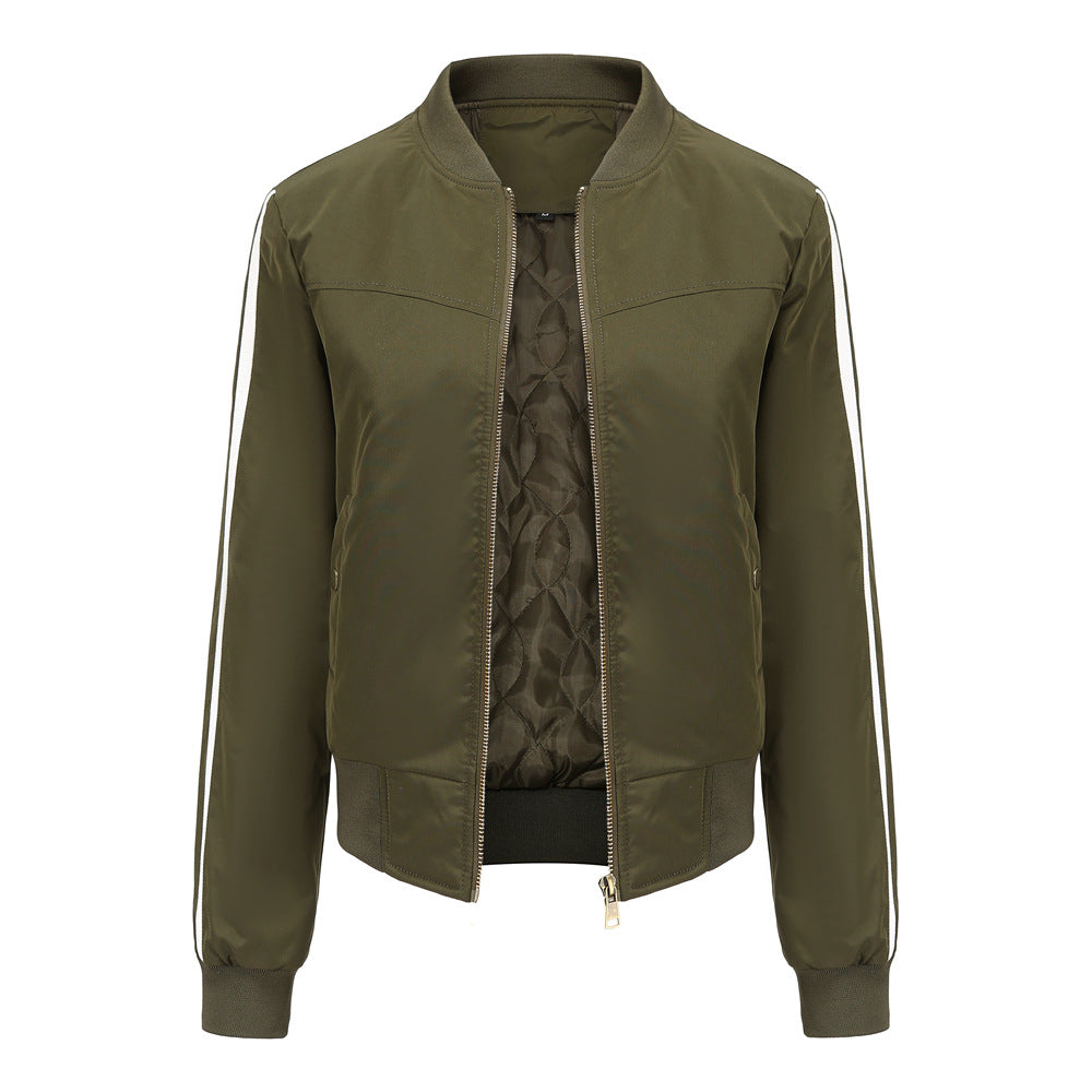 Women's casual bomber jacket with side contrast stripes, quilted inner lining and ribbed cuffs Mune Fashion