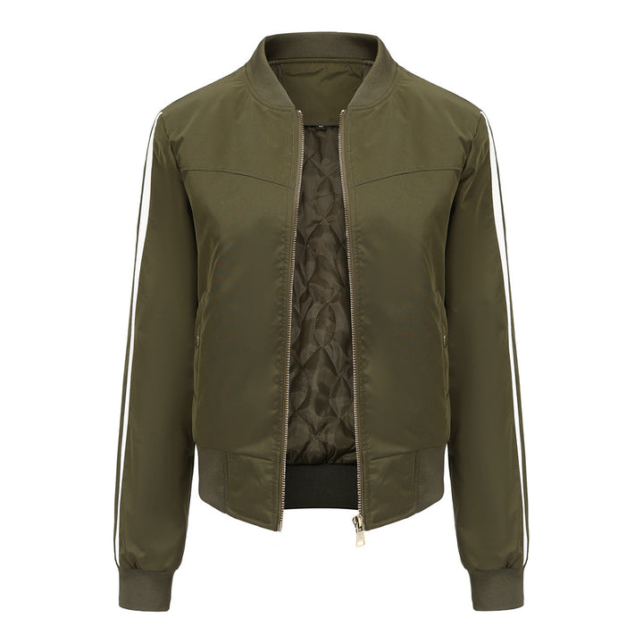 Women's casual bomber jacket with side contrast stripes, quilted inner lining and ribbed cuffs Mune Fashion