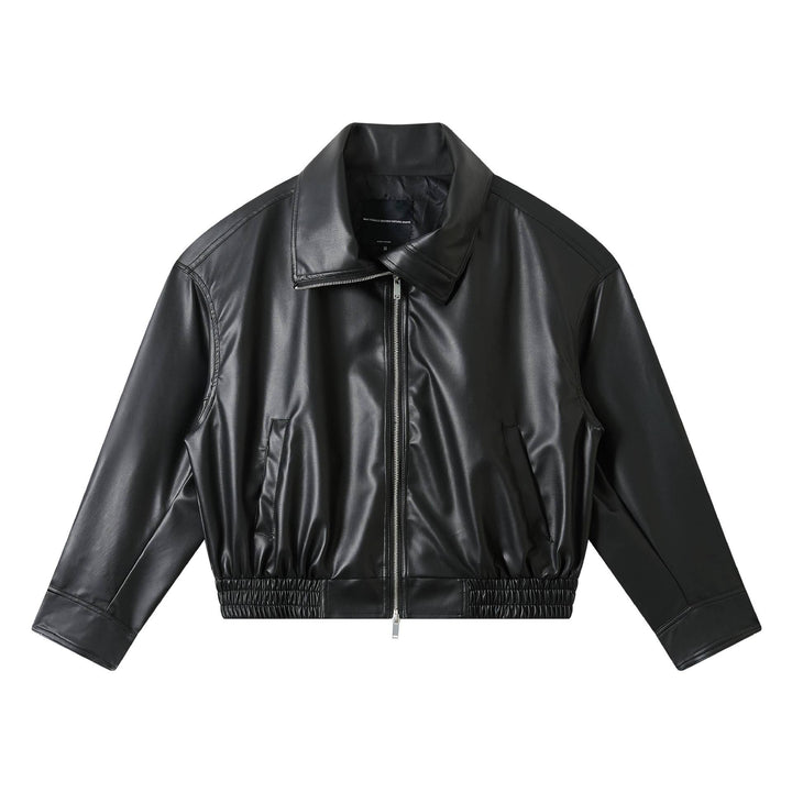 Men's faux leather bomber jacket in boxy cut with elastic hem and double zipper Mune Fashion