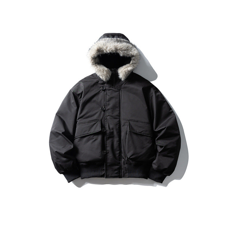 Men's Insulated Winter Bomber Jacket with Hood and Faux Fur Trim Mune Fashion