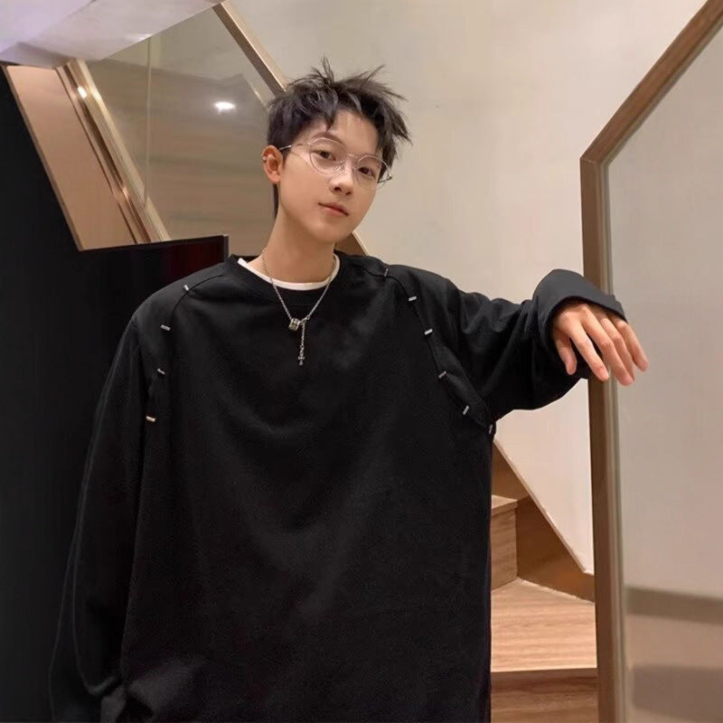 Men's Oversized Sweatshirt with Safety Pin Details and Drop Shoulder Drop