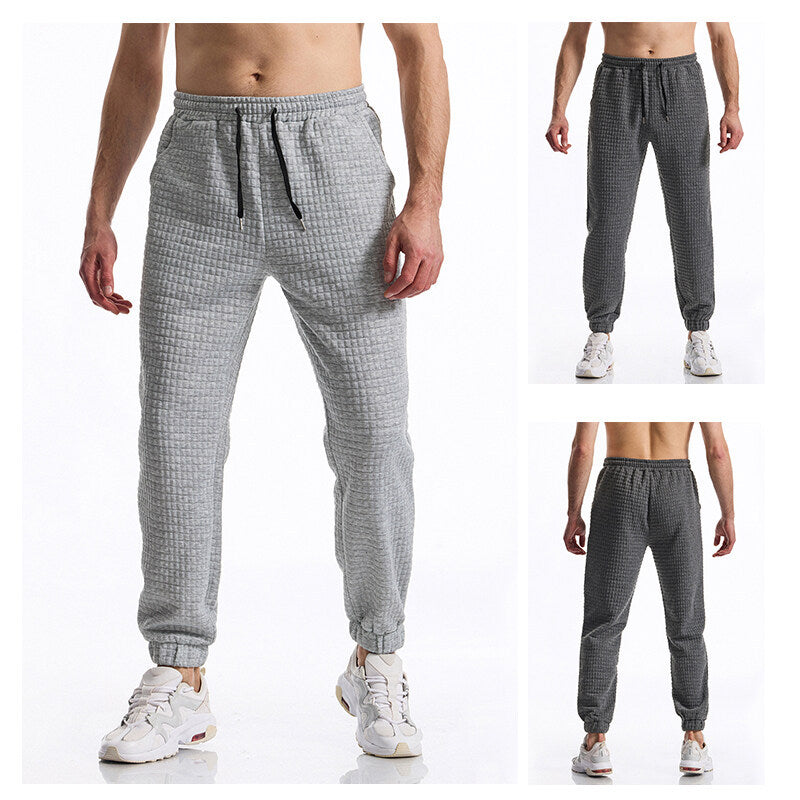 Men's Structured Waffle Jogging Pants with Elastic Waistband and Tapered Leg Mune Fashion