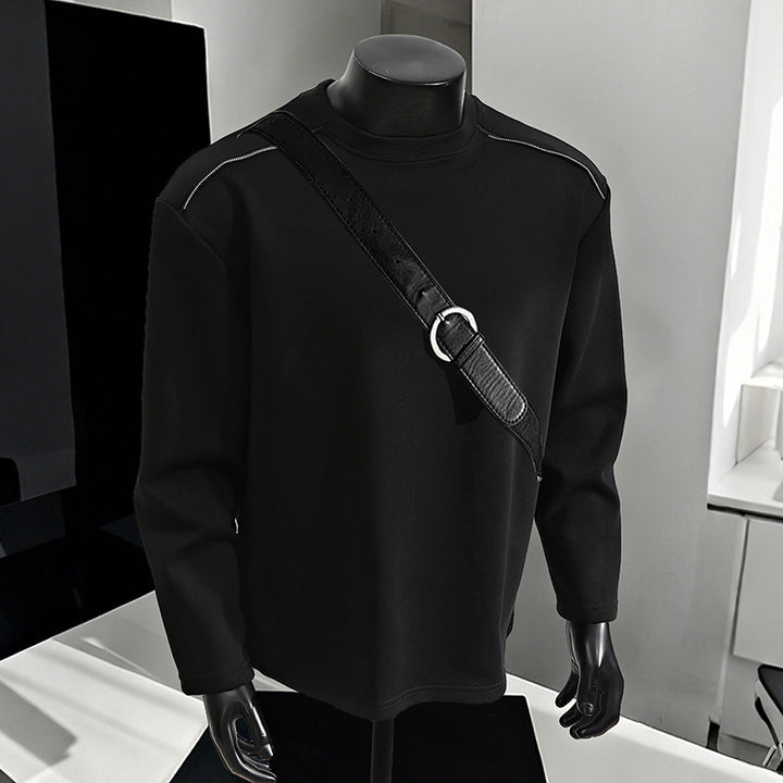 Men's Relaxed-Fit Cotton Blend Crewneck Sweatshirt with Raglan Seams and Melange Texture Mune Fashion