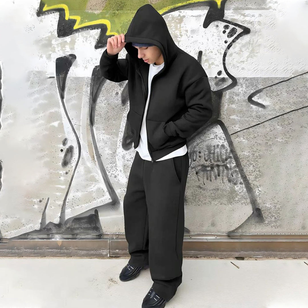 Men's nan Oversize Zip Hoodie and Relaxed Sweatpants Set Mune Fashion