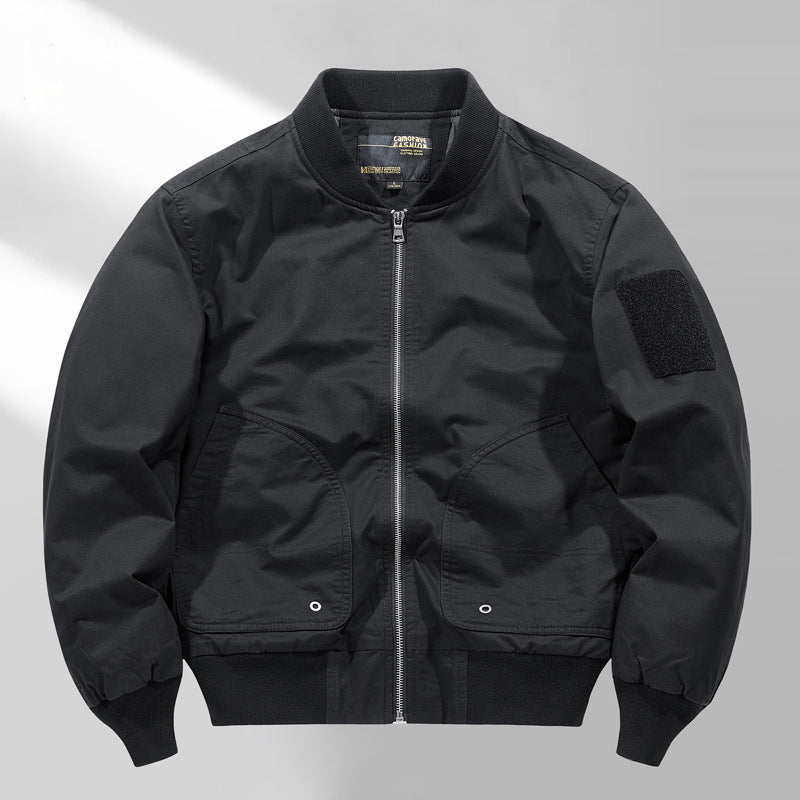 Men's short-cut lightweight bomber jacket with tactical sleeve patch and durable function shell Mune Fashion