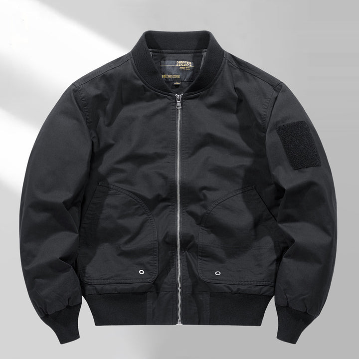 Men's short-cut lightweight bomber jacket with tactical sleeve patch and durable function shell Mune Fashion