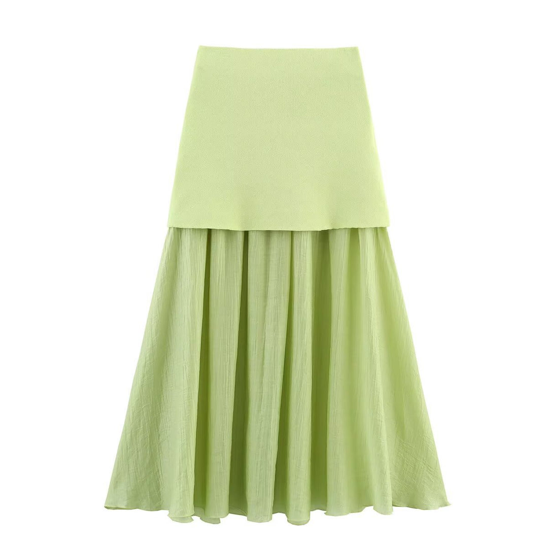 Women Two-Layer Chiffon Maxi Skirt with Smooth Hip Yoke and A-Line Fall Mune Fashion