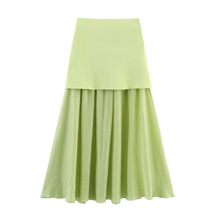 Women Two-Layer Chiffon Maxi Skirt with Smooth Hip Yoke and A-Line Fall Mune Fashion