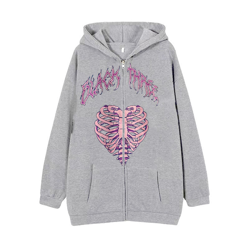 Women's hoodie jacket with full zipper and ribbed heart print Mune Fashion
