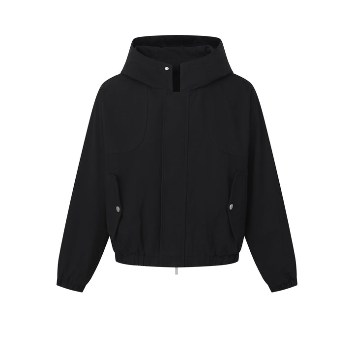 Women's short cut hooded jacket with drawstring hem and patch pockets Mune Fashion