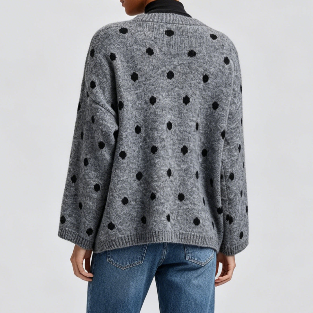 Women's Oversized Knit Sweater with Subtle Dot Pattern and Round Neckline Mune Fashion