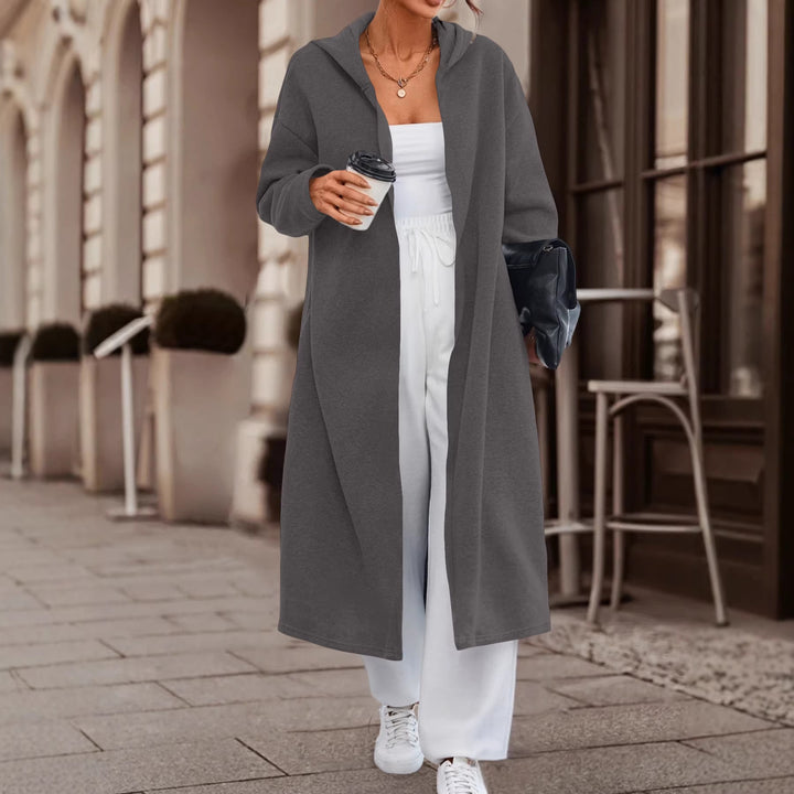 Women Long Oversized Hooded Coat with Open Front and Soft Fleece Lining