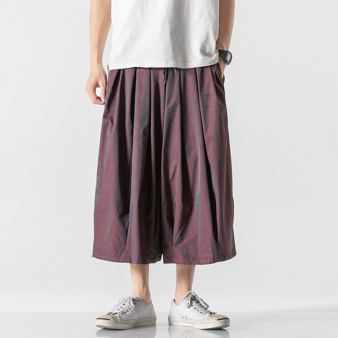 Men's Wide Cut Culotte Lounge Pants with Drop Crotch and Elastic Drawstring Mune Fashion