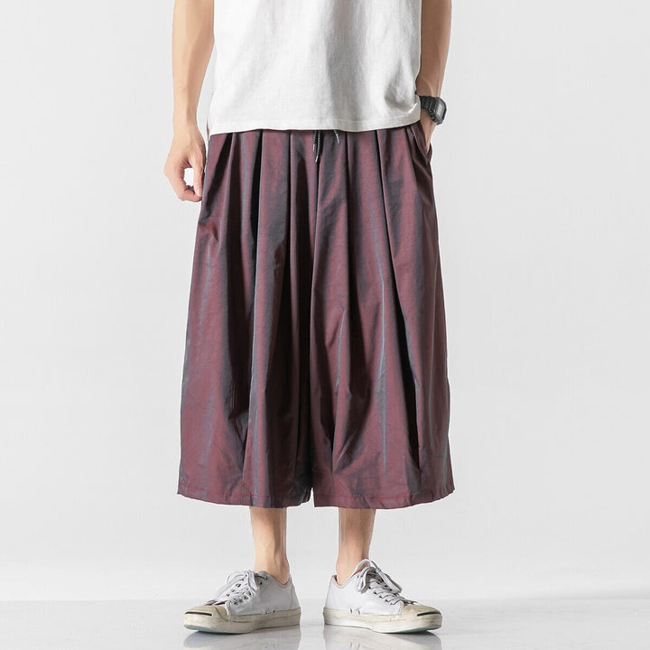 Men's Wide Cut Culotte Lounge Pants with Drop Crotch and Elastic Drawstring Mune Fashion