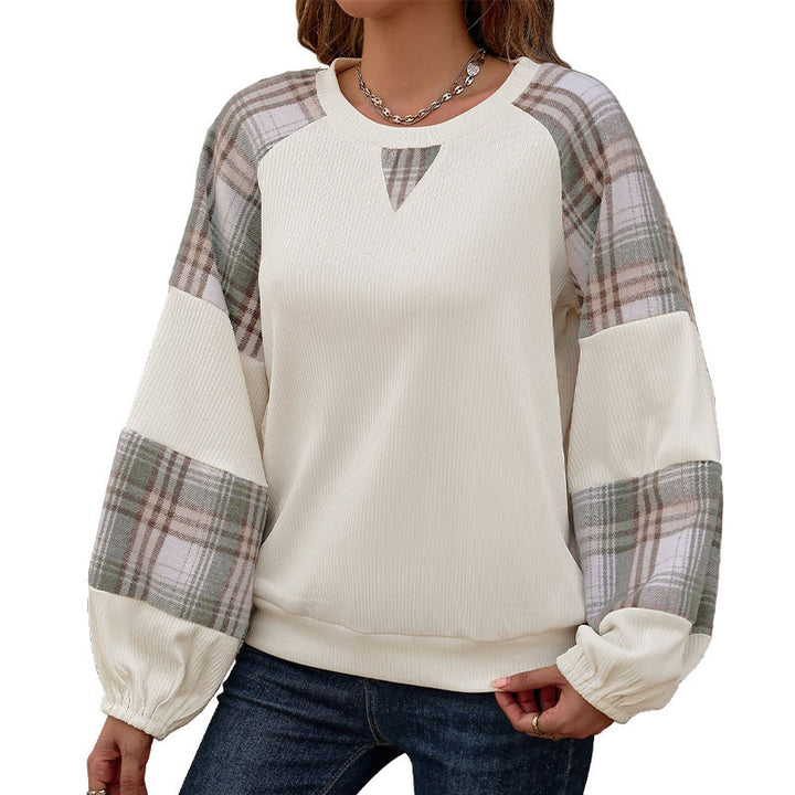 Women's Fashionable Sweatshirt with Checkered Pattern Mune Fashion