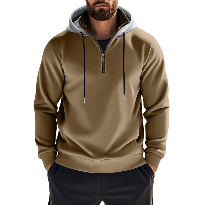 Men's sporty hoodie sweatshirt with short front zipper, contrast-lined hood and elastic ribbed cuffs Mune Fashion