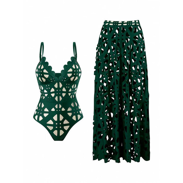 Women’s one-piece swimsuit with stylish neckline and matching maxi skirt Mune Fashion