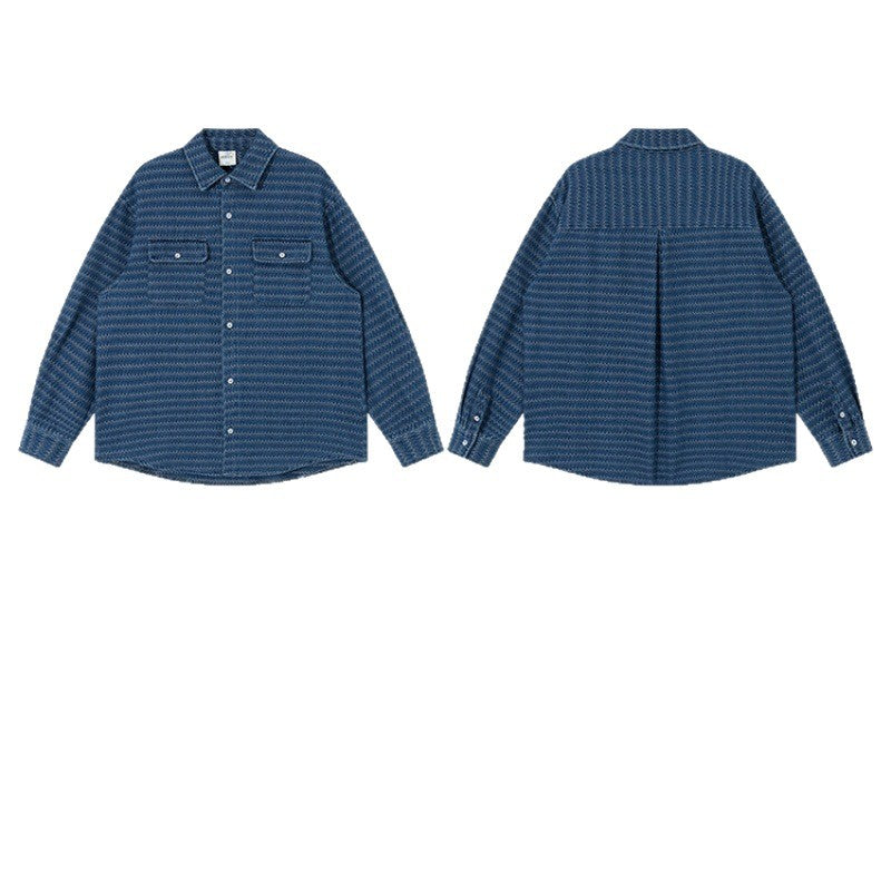 Unisex Structured Cotton Overshirt Jacket with Zigzag Jacquard and Patch Chest Pockets Mune Fashion