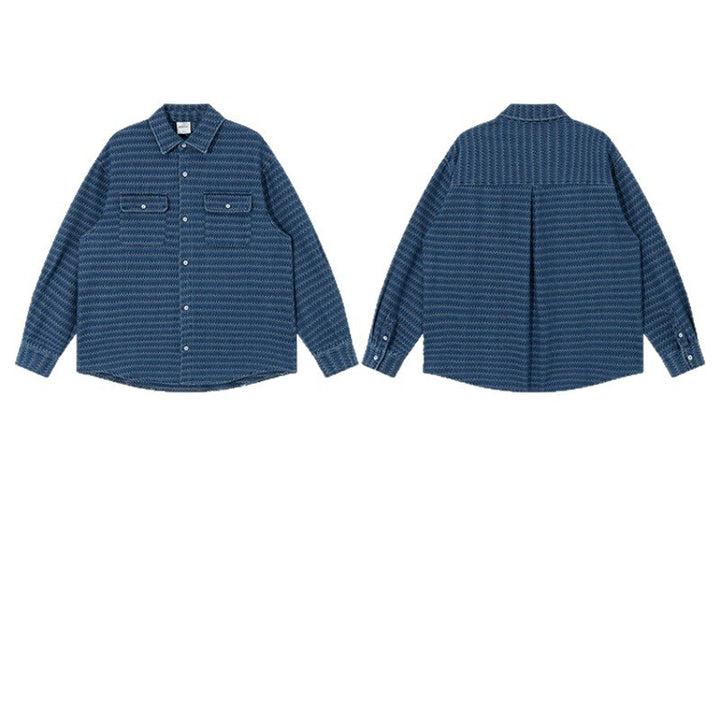 Unisex Structured Cotton Overshirt Jacket with Zigzag Jacquard and Patch Chest Pockets Mune Fashion