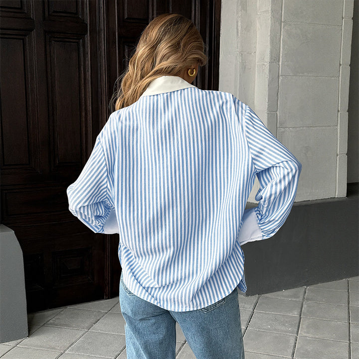 Women Casual Striped Shirt Blouse Mune Fashion