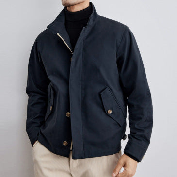 Men's Short Jacket in Military Style made of technical cotton blend fabric with stand-up collar and concealed zipper placket Mune Fashion