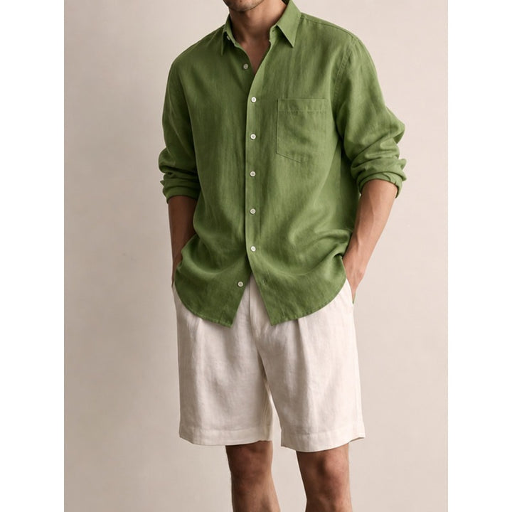 Men's Lightweight Linen-Cotton Shirt with Chest Pocket and Relaxed Fit Mune Fashion