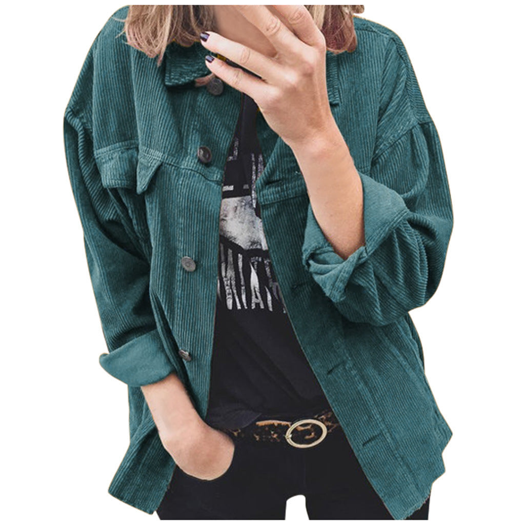Women nano oversized cord jacket with applied pockets and classic button placket Mune Fashion