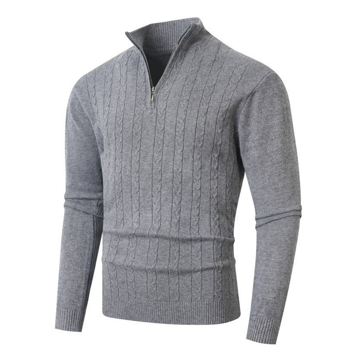 Men's ribbed half-zip sweater with cable pattern, stand-up collar and slim fit Mune Fashion