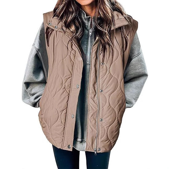 Women's Functional Padded Vest with High Stand-Up Collar, Zipper and Side Pockets Mune Fashion