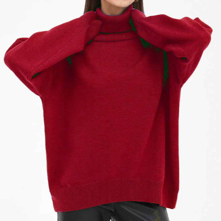 Women's Oversized Turtleneck Sweater with Ribbed Texture Mune