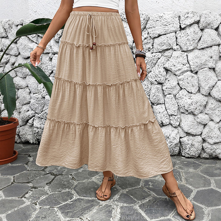 Women's tiered maxi skirt with elastic cord waistband and ruffle tiers Mune Fashion