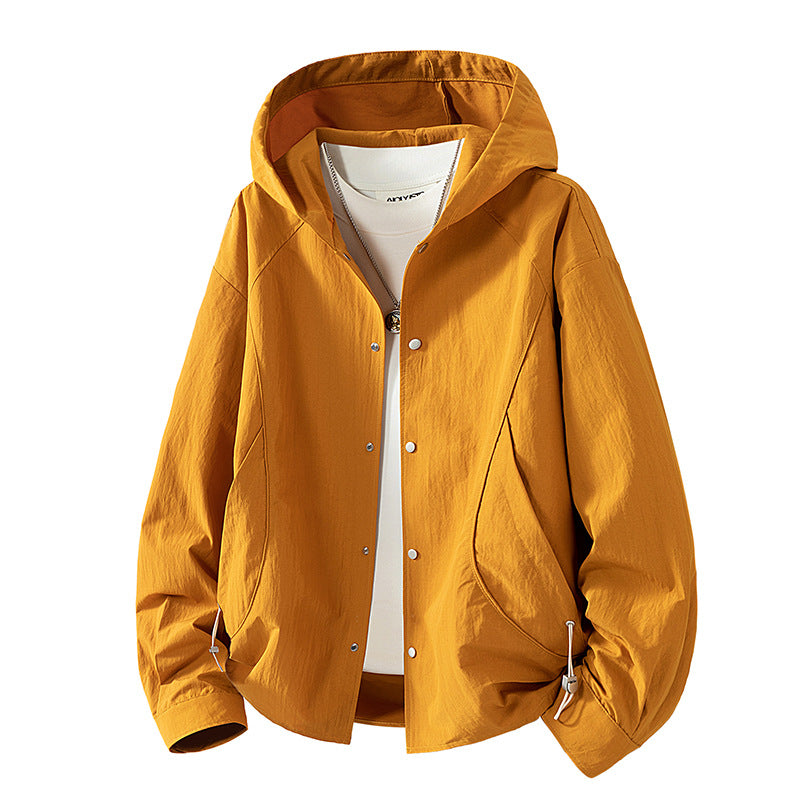 Women's lightweight hooded jacket with snap front, adjustable drawstring hem, and practical side pockets Mune Fashion