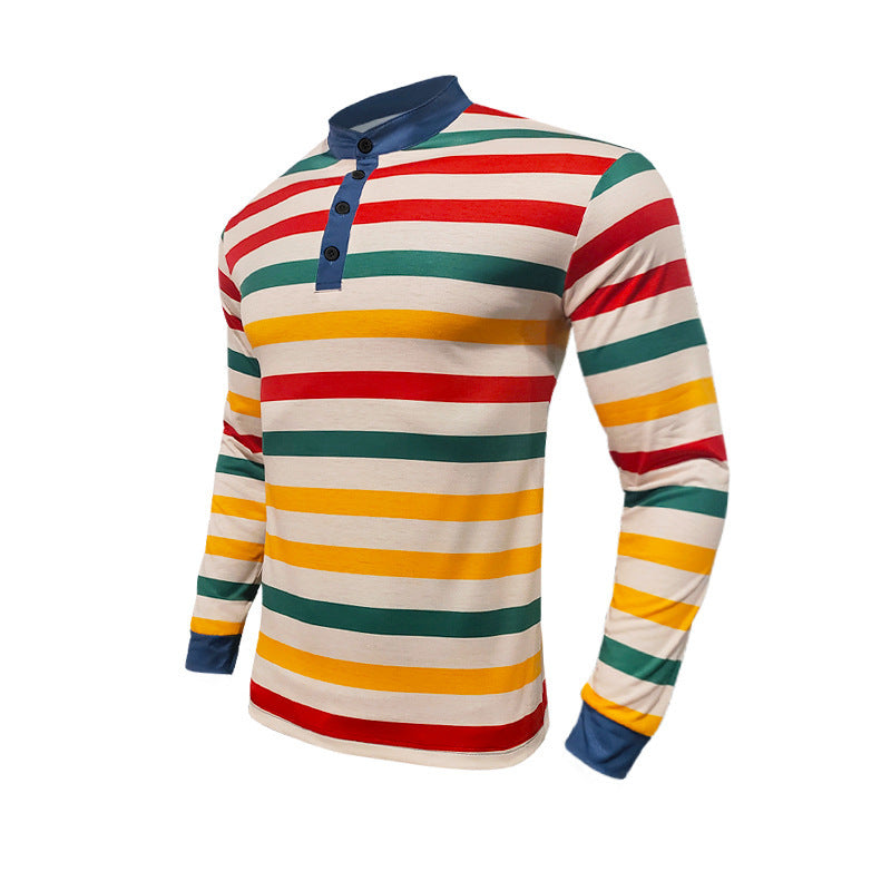 Men's striped long-sleeve Henley shirt with stand-up collar, slim fit and elastic cotton mix Mune Fashion