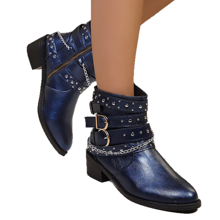 Women’s Studded Ankle Boots with Chain and Buckle Details Mune Fashion