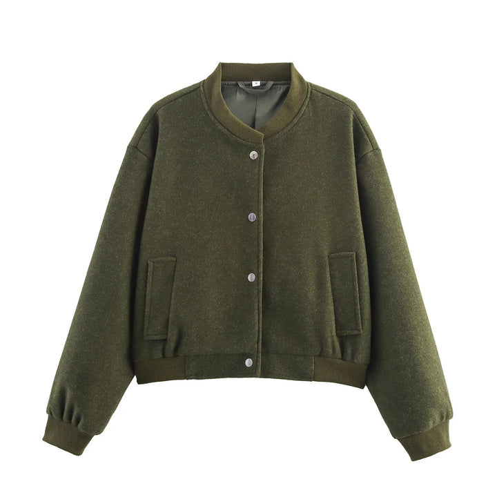 Women nan cropped boxy bomber jacket made of soft velvet imitation with ribbed cuffs and concealed snap button placket Mune Fashion