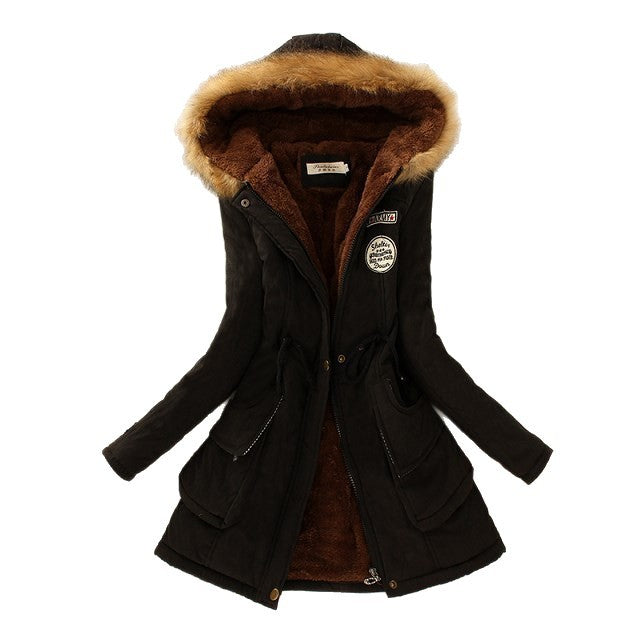 Women's padded parka with faux fur hood, teddy lining and drawstring at the waist Mune Fashion