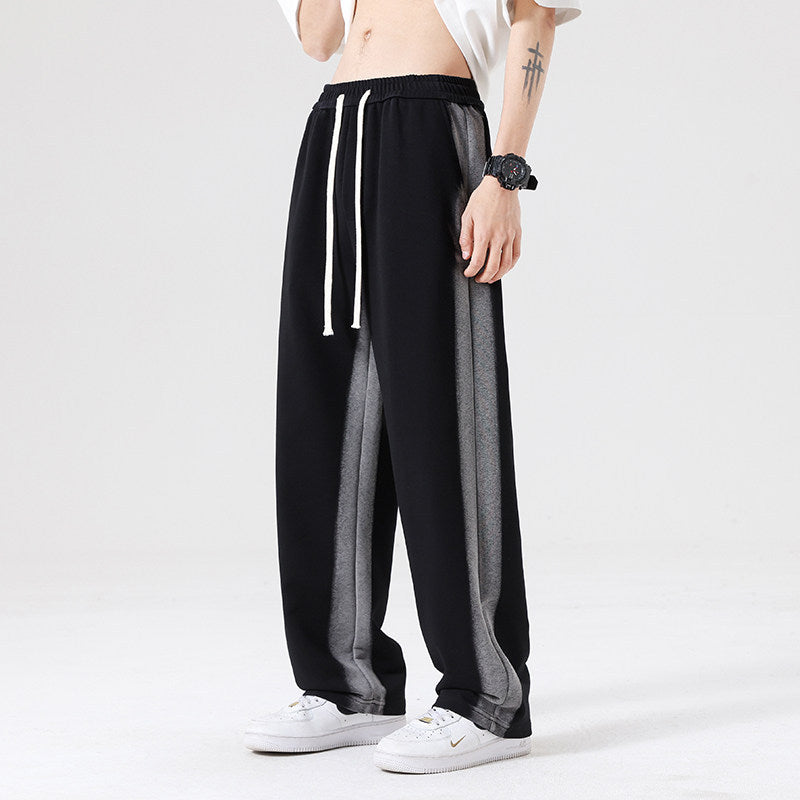 Men's Oversized Training Pants with Contrast Side Panel, Drawstring & Straight Leg Mune Fashion