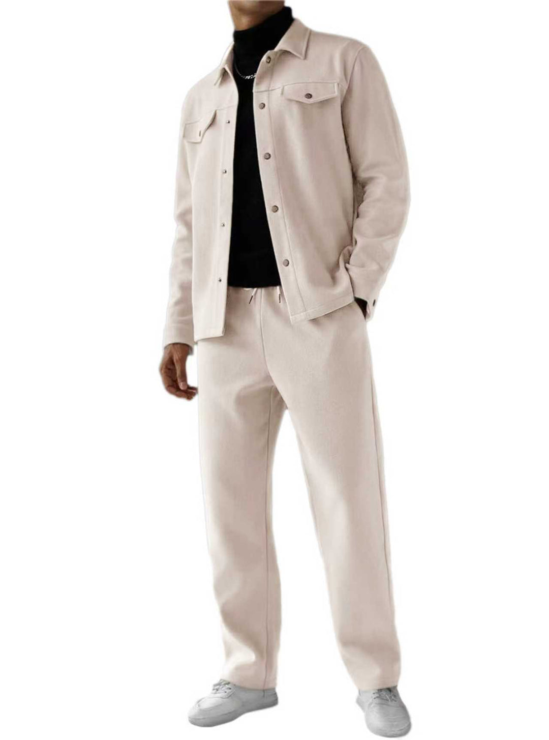 Men's two-piece overshirt and relax pants set made of soft cotton terry with snap button placket and drawstring Mune Fashion