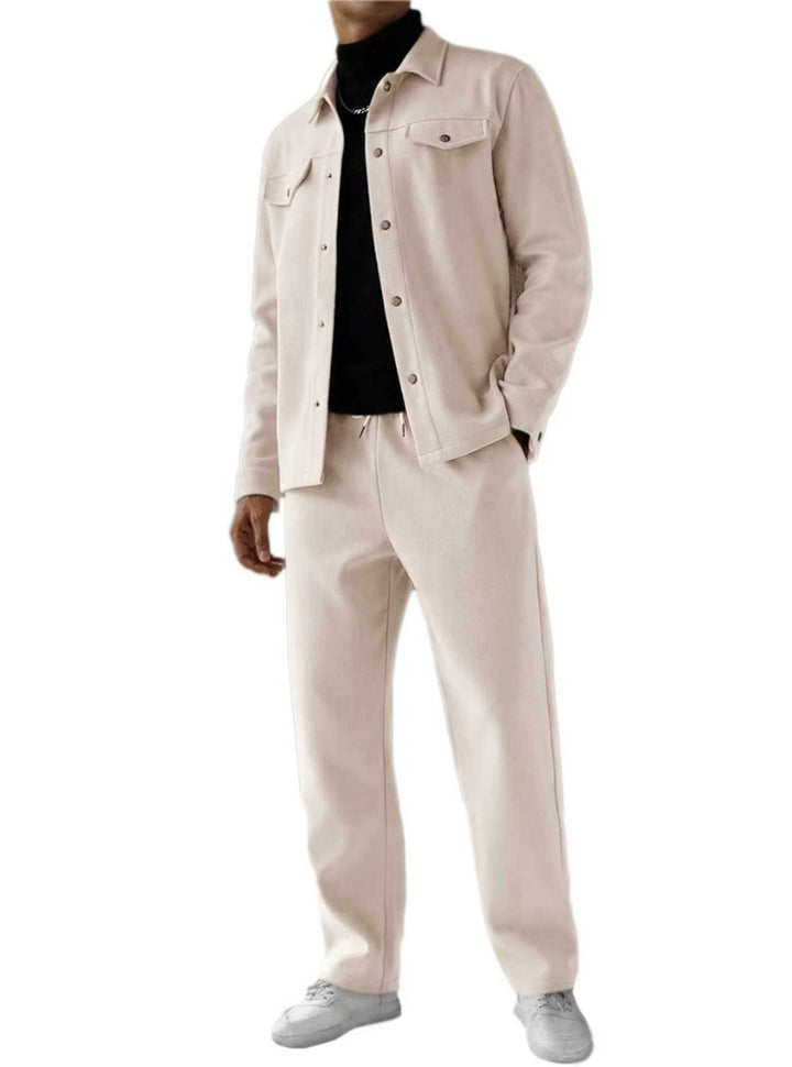 Men's two-piece overshirt and relax pants set made of soft cotton terry with snap button placket and drawstring Mune Fashion