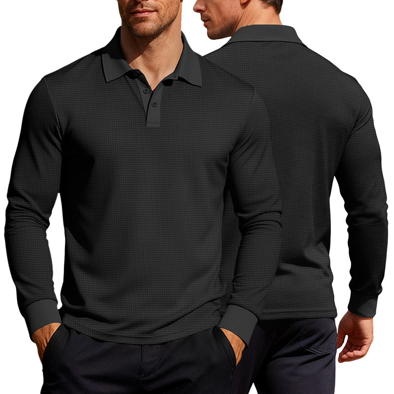 Men's long sleeve polo shirt made of waffle knit with a slim fit, concealed button placket, and shirt collar Mune Fashion