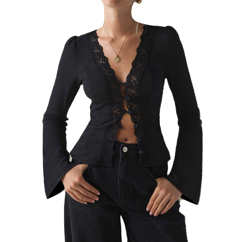 Women's Tailored Lace Blazer with Button Placket and Peplum Mune Fashion