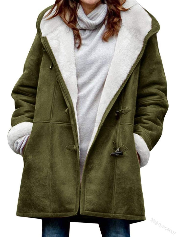Women's teddy-lined duffle coat with hood, faux fur interior lining and toggle closures Mune Fashion